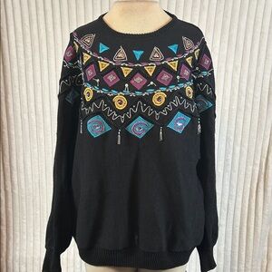 Malian vintage bead, embroidered bling design crewneck Dolman sleeve sweater 2X